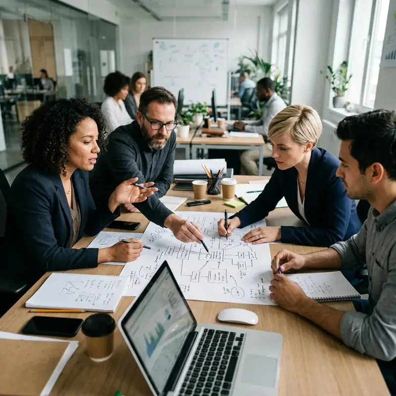 Equipo diseñando flujo de comunicación interna